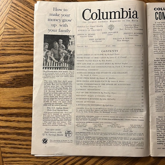 VTG 1961 Columbia Magazine Knights of Columbus
Volume XLI, July 1961 - Ephemera - Picture 5 of 7